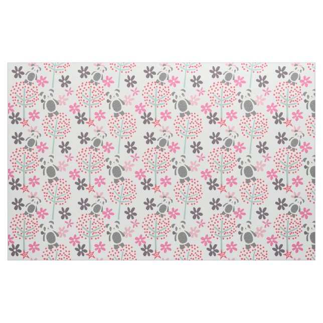 Trees, Flowers, and Panda Bears Fabric (Fat Quarter)
