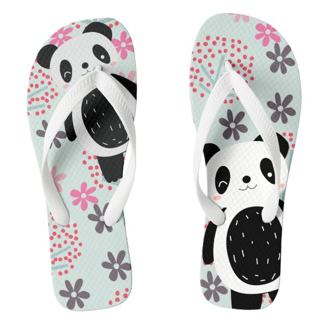 Trees, Flowers, and Panda Bears Flip Flops (Footbed)
