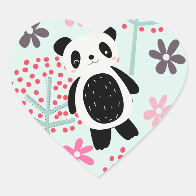 Trees, Flowers, and Panda Bears Heart Sticker (Front)