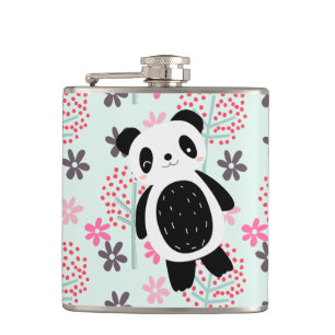Trees, Flowers, and Panda Bears Hip Flask