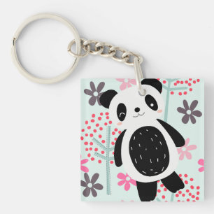 Trees, Flowers, and Panda Bears Key Ring