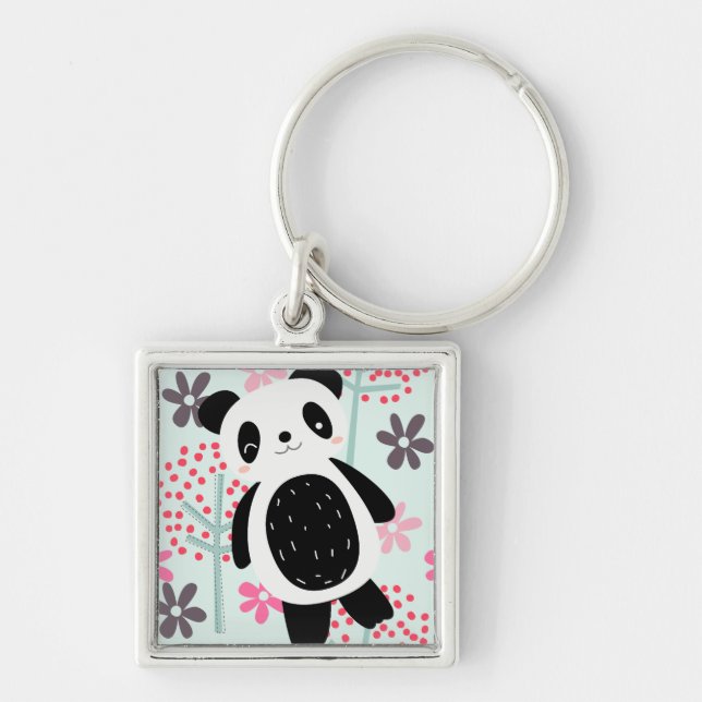 Trees, Flowers, and Panda Bears Key Ring (Front)