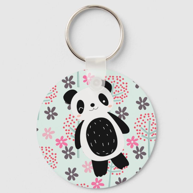 Trees, Flowers, and Panda Bears Key Ring (Front)
