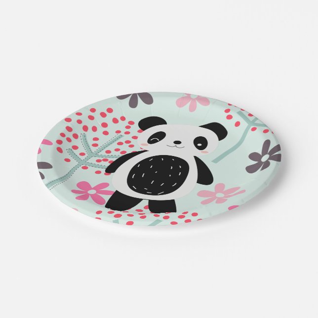 Trees, Flowers, and Panda Bears Paper Plate (Angled)