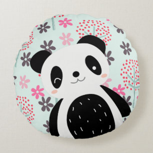 Trees, Flowers, and Panda Bears Round Cushion