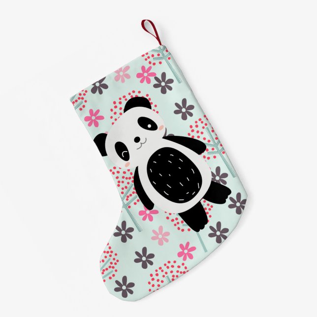Trees, Flowers, and Panda Bears Small Christmas Stocking (Back (Hanging))