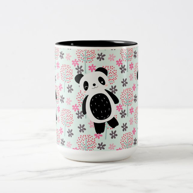 Trees, Flowers, and Panda Bears Two-Tone Coffee Mug (Center)