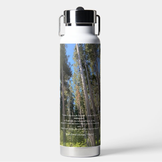 Trees Forest Woods Thoreau Inspirational Quote Water Bottle (Front)