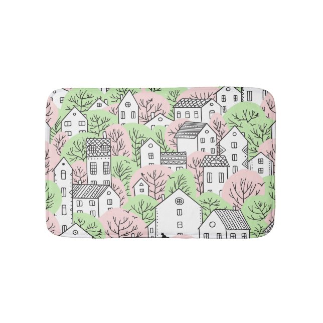 Trees, houses, spring city landscape bath mat (Front)