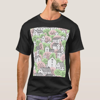 Trees, houses, spring city landscape T-Shirt
