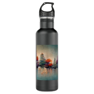 Trees in a surreal painting, pastel colours, abstr 710 ml water bottle