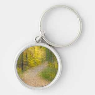 Trees in Autumn Colours and Leaf-Covered Pathway Key Ring