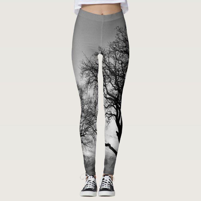 Trees in Black and White Leggings Leg Warmer (Front)