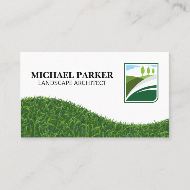 Trees in Field Logo | Grass Landscape Business Card (Front)