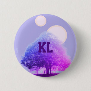 Trees in Purple Fog and Double Sunrise & Initials 6 Cm Round Badge