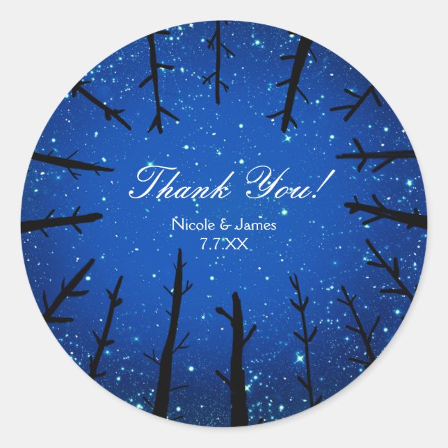 Trees In the Night Sky Rustic Wedding Stickers (Front)