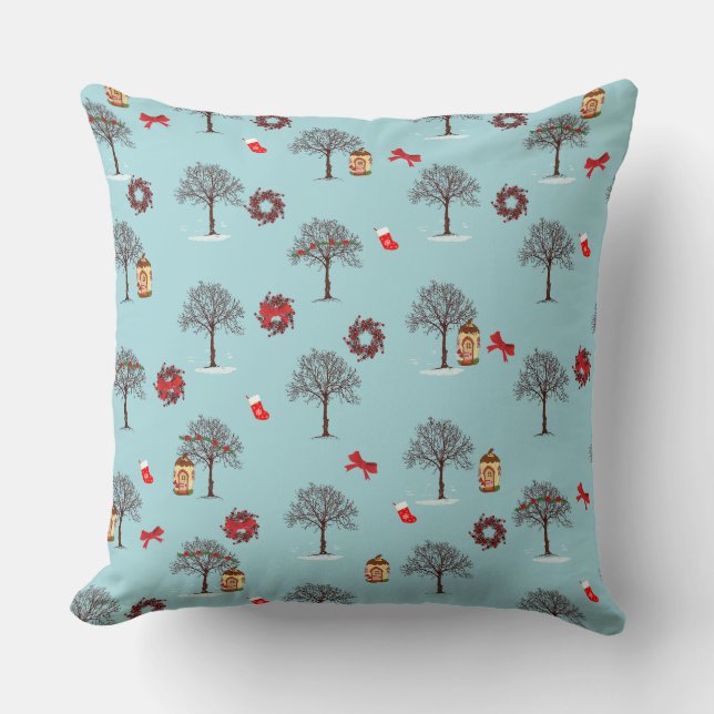 Trees in winter and Christmas decorations Cushion (Front)