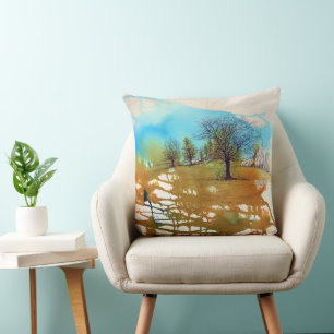 Trees Landscape Watercolor Art Cushion