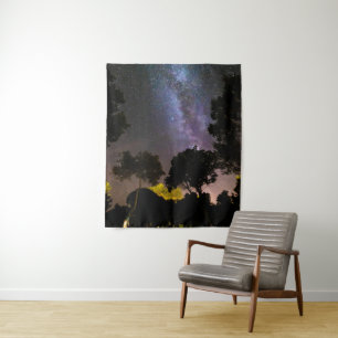 Trees landscape with milky way tapestry