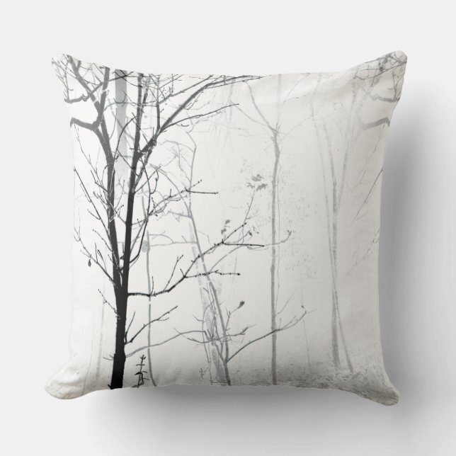 Trees Minimalist Black and White Throw Pillow (Front)