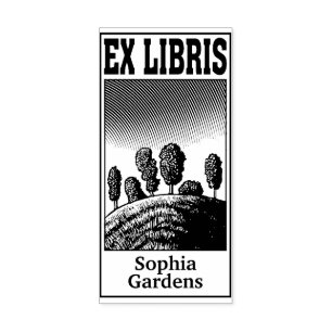 Trees On a Hill Ex Libris Rubber Stamp
