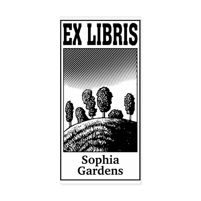 Trees On a Hill Ex Libris Rubber Stamp (Imprint)