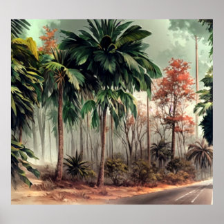 Trees on a side of country road poster