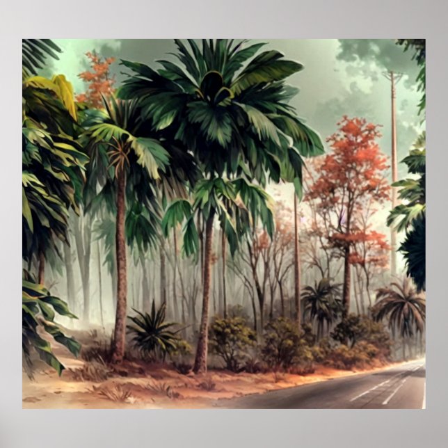 Trees on a side of country road poster (Front)