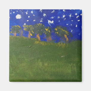 trees on hill painting magnet by jamie