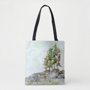 Trees on Rocks Watercolor of Canoe Country  Tote Bag