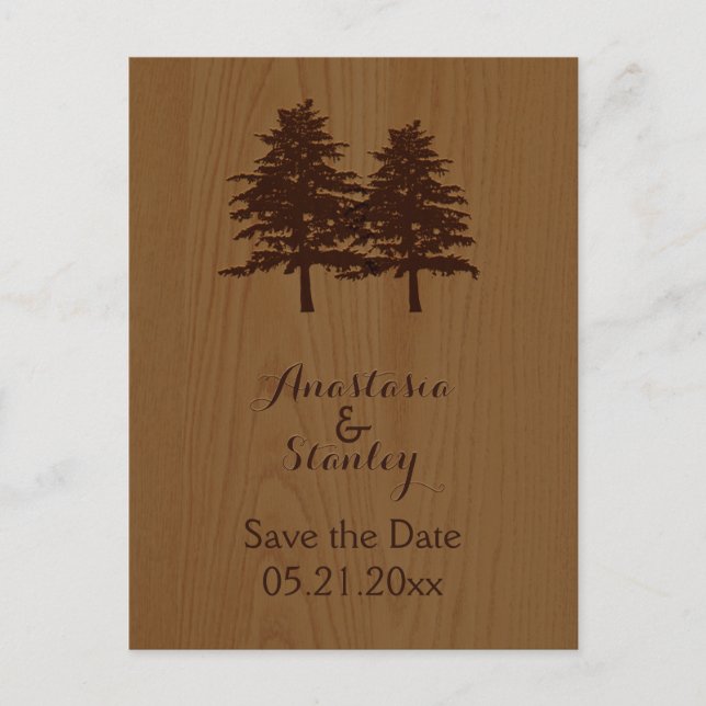 Trees on wood woodland wedding Save the Date Announcement Postcard (Front)