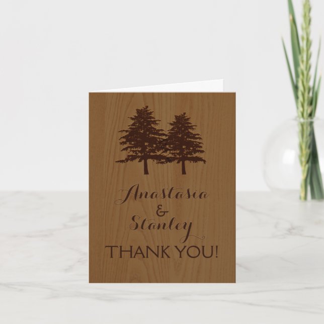 Trees on wood woodland wedding Thank You (Front)