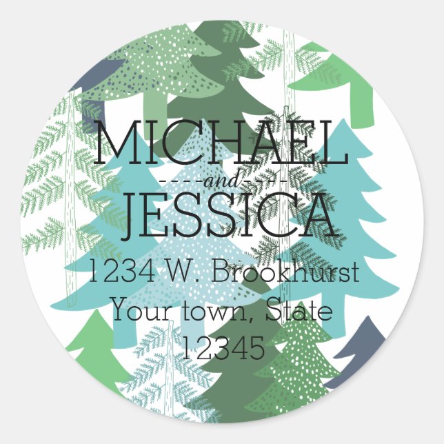 Trees Personalised address Classic Round Sticker (Front)