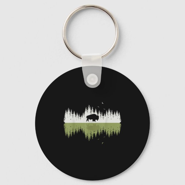 Trees Reflection Bison Wildlife Forest Nature Anim Key Ring (Front)