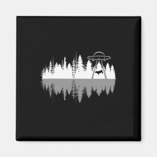 Trees Reflection Spaceship Alien Abduction Of Cow Magnet