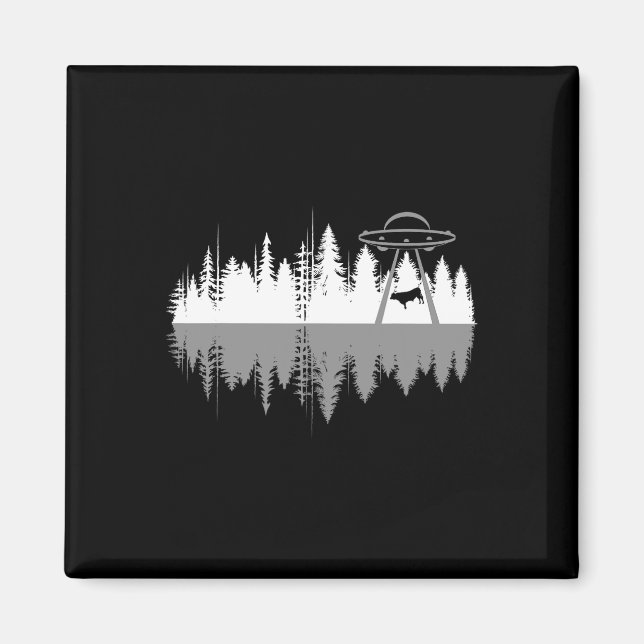 Trees Reflection Spaceship Alien Abduction Of Cow  Magnet (Front)