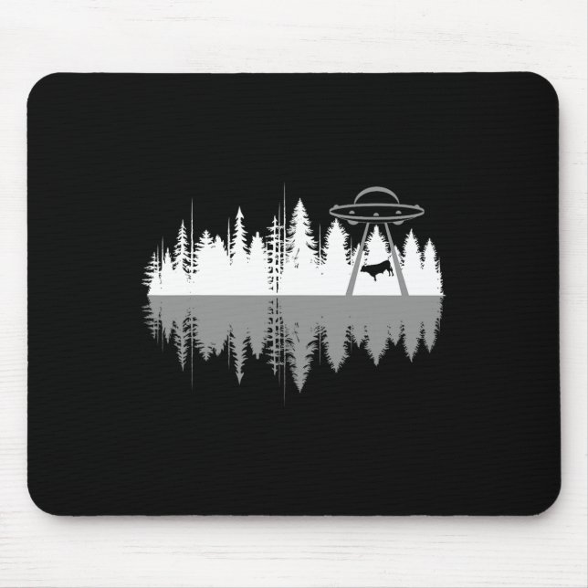 Trees Reflection Spaceship Alien Abduction Of Cow  Mouse Mat (Front)