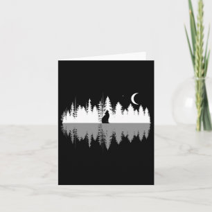 Trees Reflection Wolf Howling At Full Moon Forest Card