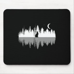 Trees Reflection Wolf Howling At Full Moon Forest Mouse Mat