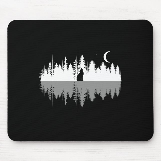 Trees Reflection Wolf Howling At Full Moon Forest  Mouse Mat (Front)