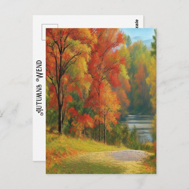 Trees River Colourful Autumns Wend Timeless Art  Postcard (Front/Back)