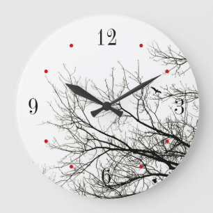 Trees Silhouette Black and White Wall Clock