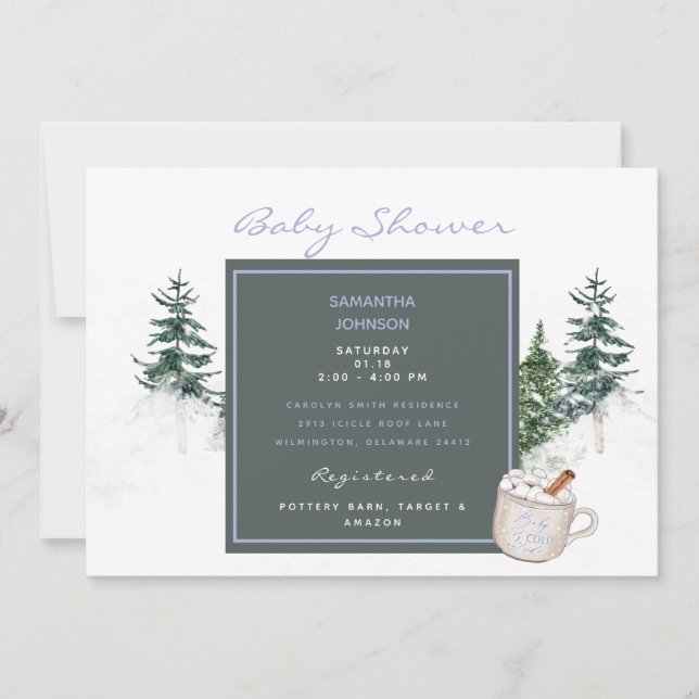 Trees & Snow Blue Baby It's Cold Outside Shower I  Invitation (Front)