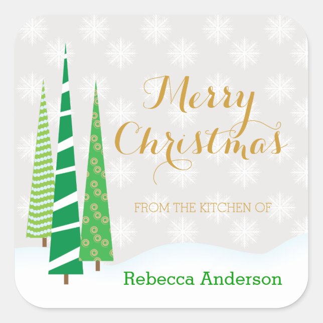 Trees & Snowflakes Merry Christmas Baking Square Sticker (Front)