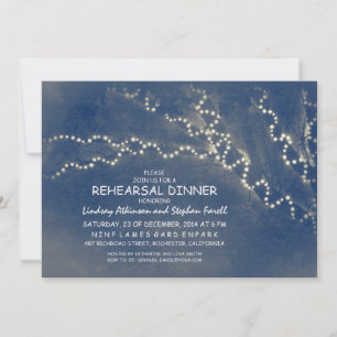 Trees & string of lights rustic rehearsal dinner invitation