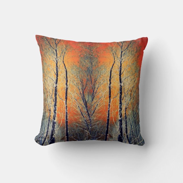 Trees sunset landscape modern orange cushion (Front)