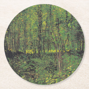 Trees & Undergrowth by Van Gogh Round Paper Coaster