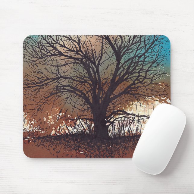 Trees Watercolor Art Mouse Mat (With Mouse)
