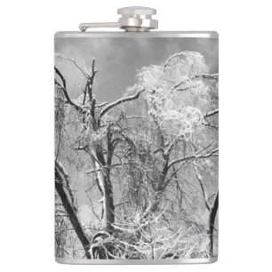 trees wear winter hip flask