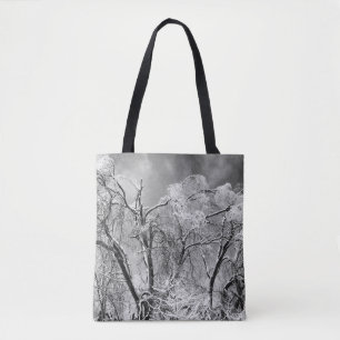 trees wear winter tote bag